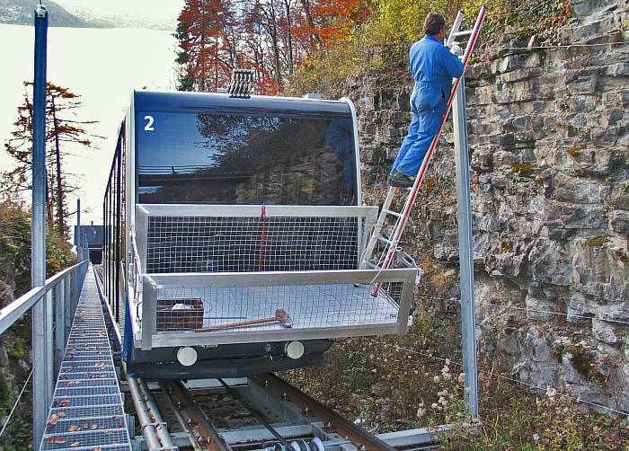 Revision Standseilbahn Beatenbucht-Beatenberg / Foto: Fritz Bieri